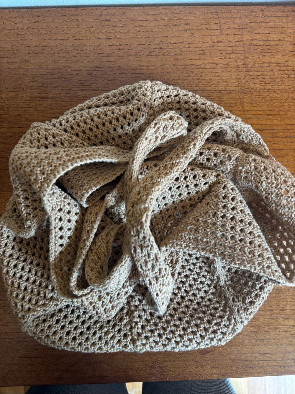 Handknit boho market bag with circular bottom